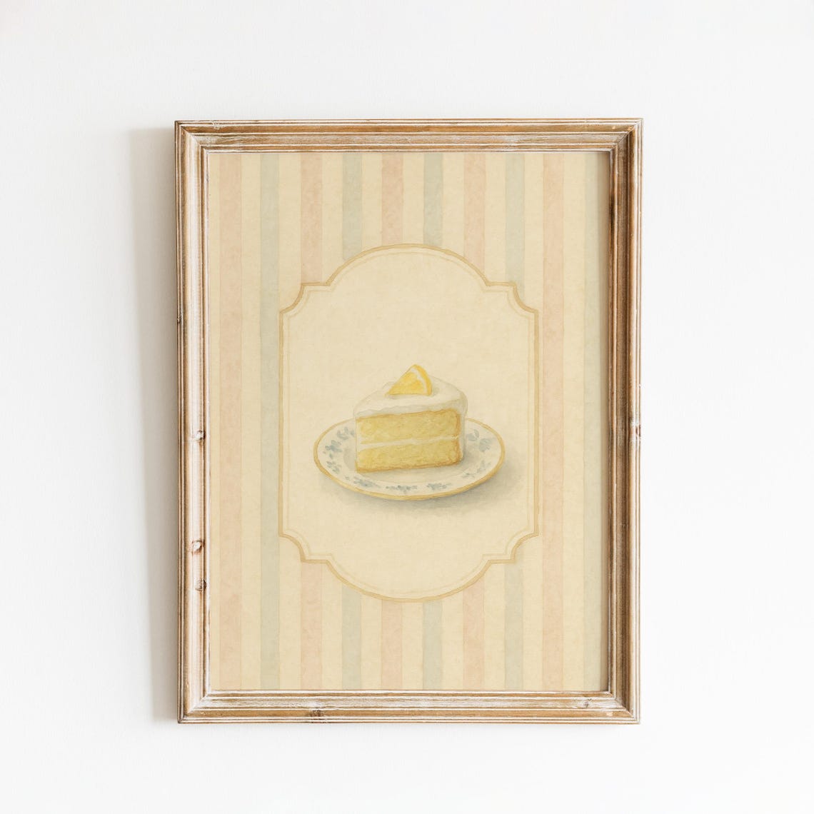 Lemon Cake Slice Vintage Pastel Kitchen Food Illustration Art Print