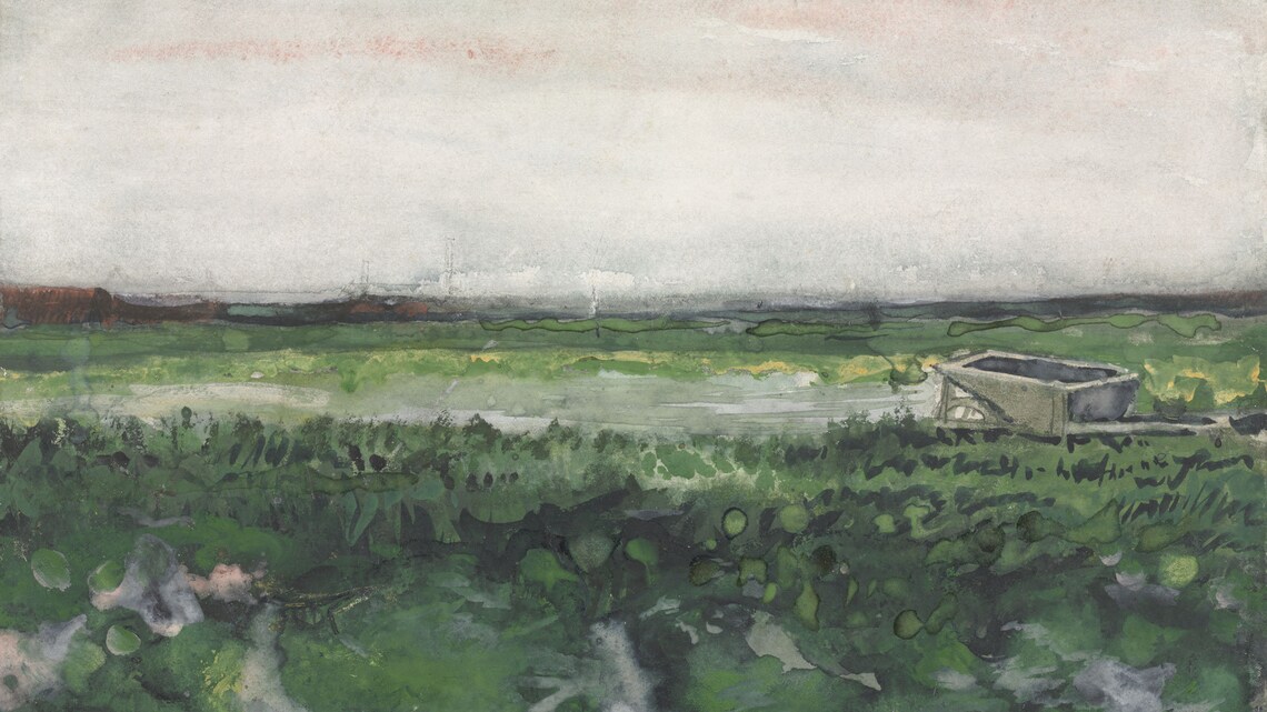 Vintage Landscape Pond Art Print, Field of Green - Image 2