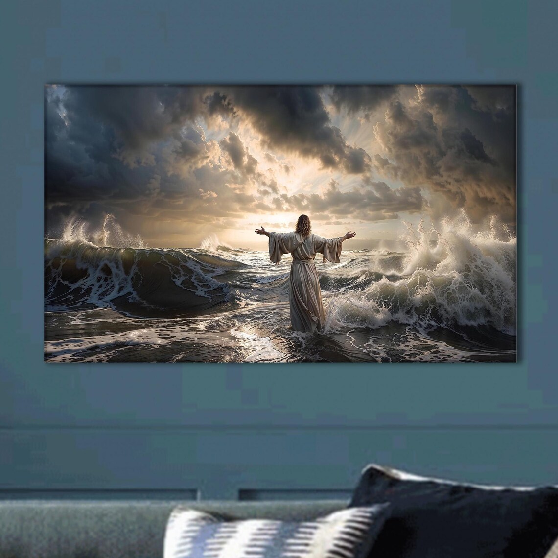 Spiritual Ocean Art Print, Religious Stormy Sea