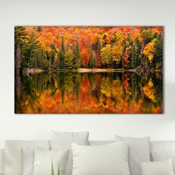 Autumn Forest Reflection, Fall Foliage Lake Art Print