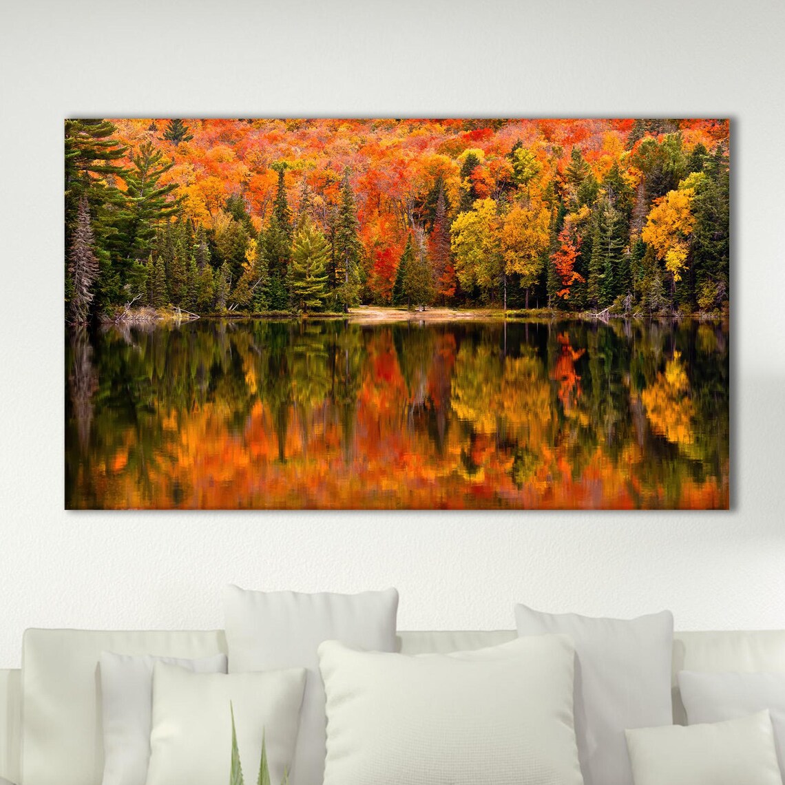 Autumn Forest Reflection, Fall Foliage Lake Art Print