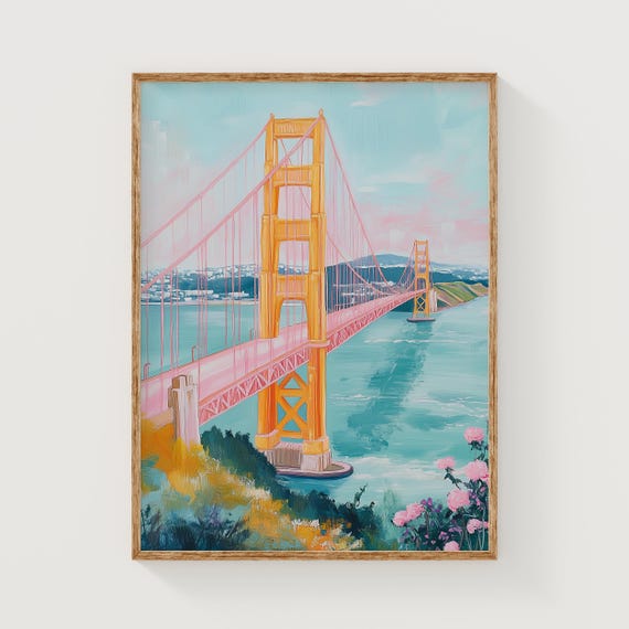 Golden Gate Bridge Poster, Pastel San Francisco Cityscape