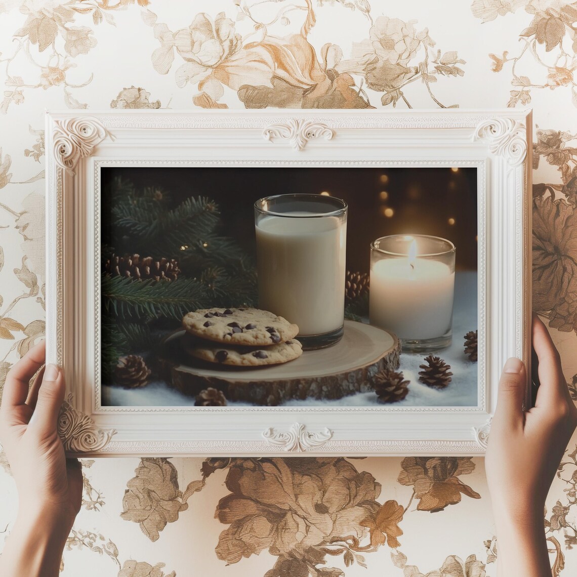 Christmas Milk and Cookies With Candle Cozy Holiday Still Life Poster