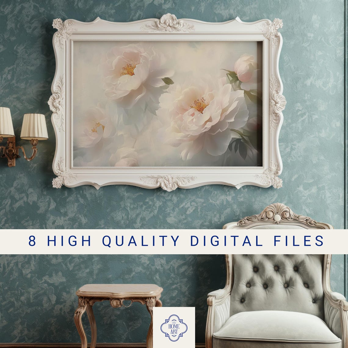 White Peony Soft Dreamy Vintage Floral Romantic Bedroom Wall Art - Image 3