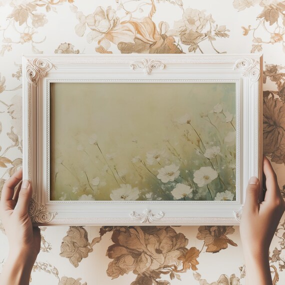 White Daisies Impressionist Soft Green Spring Floral Art Poster