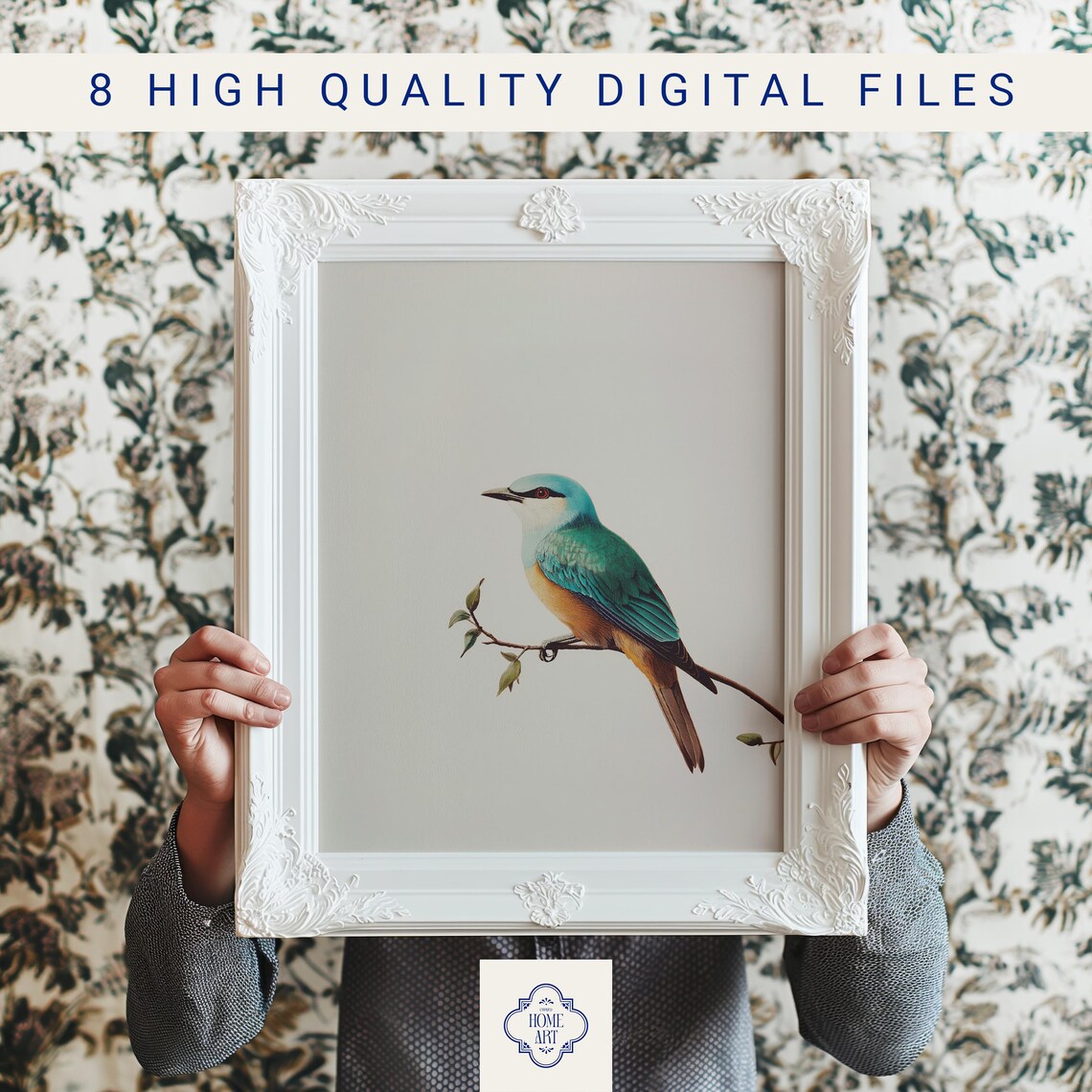 Turquoise Bird Perched Branch Vintage Blue Songbird Art Poster - Image 3