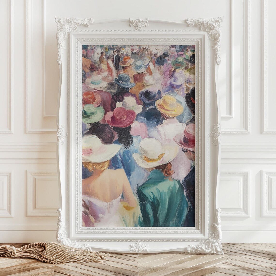 Impressionist Crowd of Elegant Women in Hats Oil Painting Print