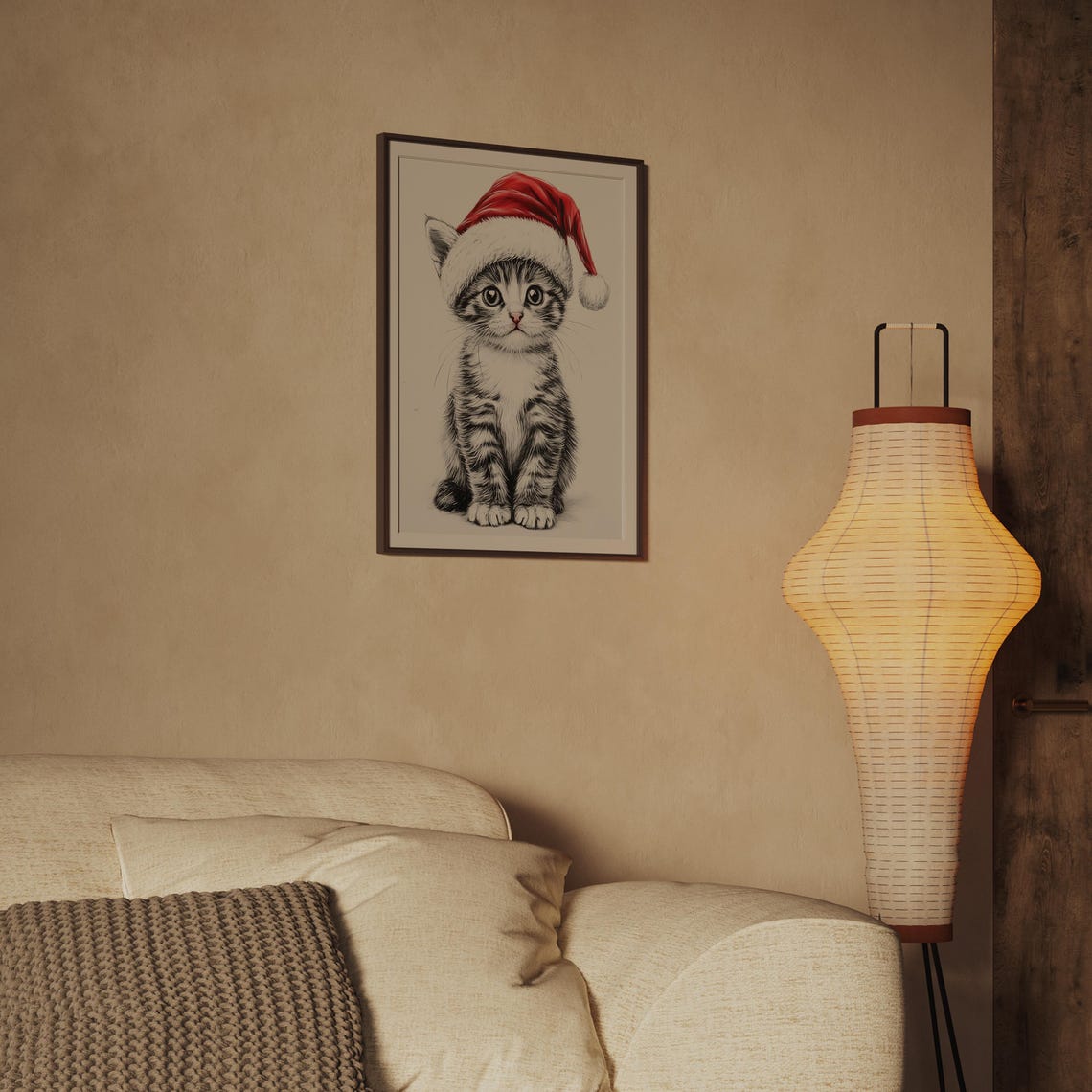 Cute Tabby Kitten Wearing Red Santa Hat Holiday Christmas Poster - Image 2