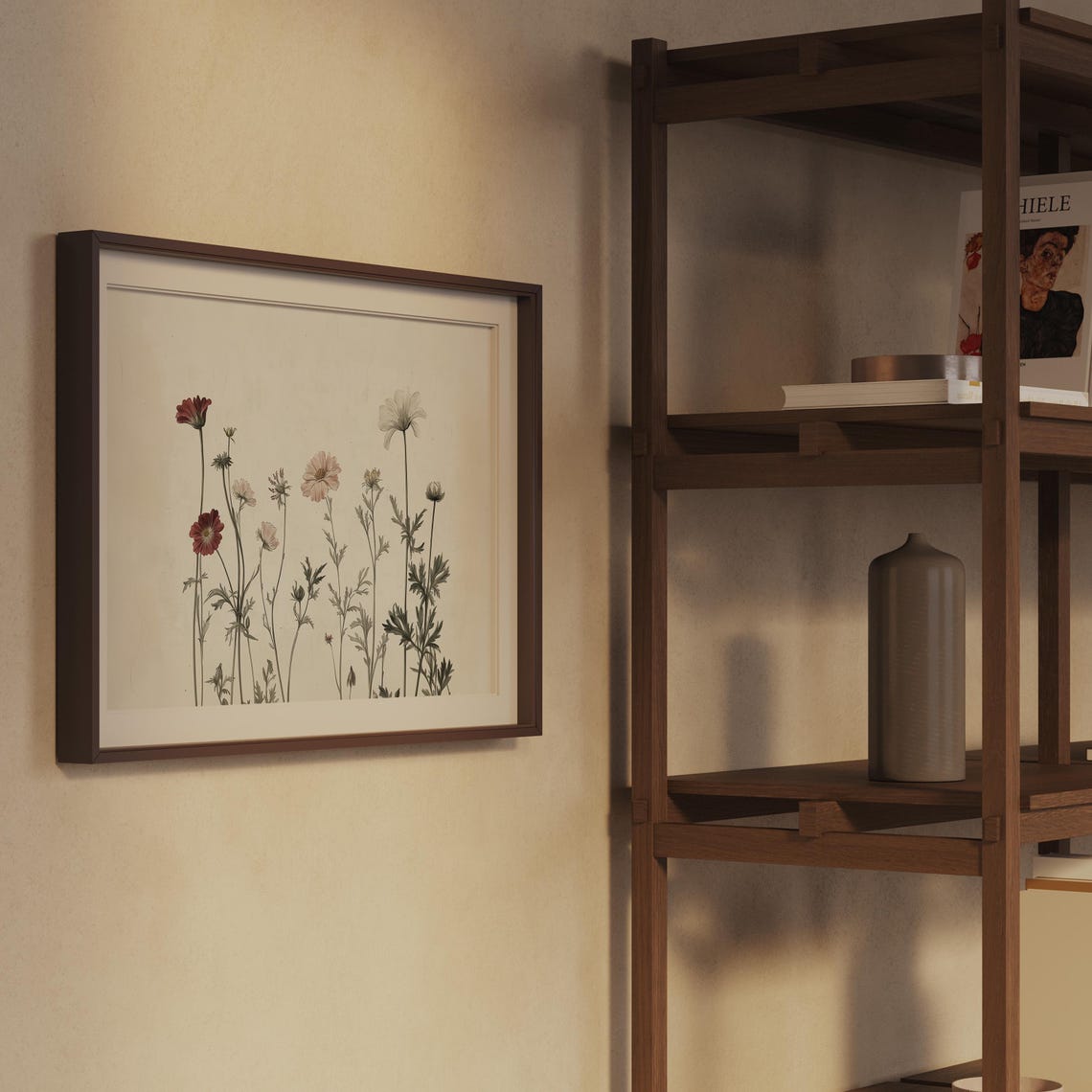 Muted Wildflower Botanical Study Gray Red Minimalist Floral Poster - Image 2