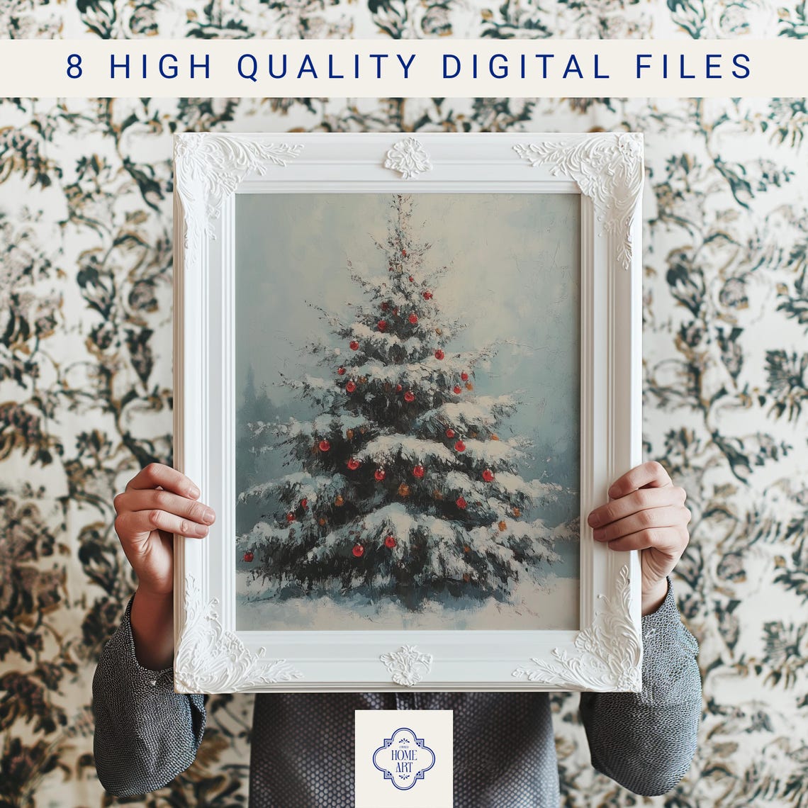 Snowy Christmas Tree With Red Ornaments Winter Painting Poster - Image 3