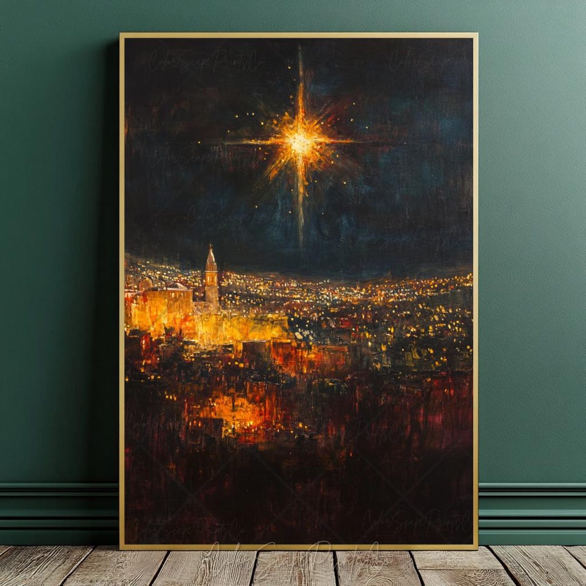 Star of Bethlehem Bright Glowing Night Sky Holy Town Lights Poster - Image 4