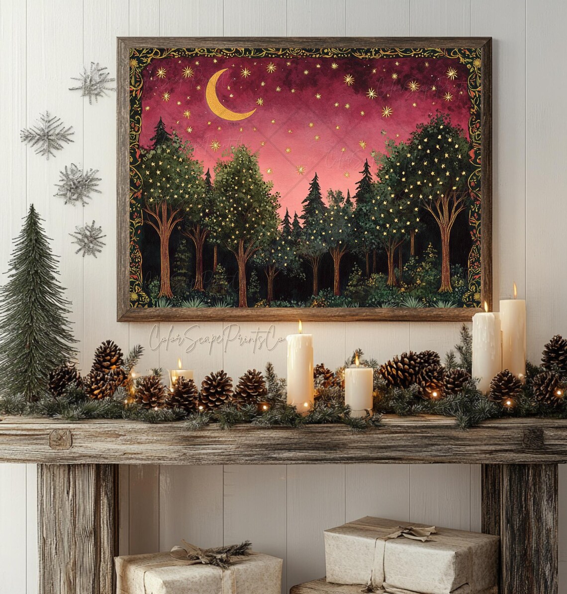Moon And Stars Enchanted Forest Vintage Landscape Print - Image 4