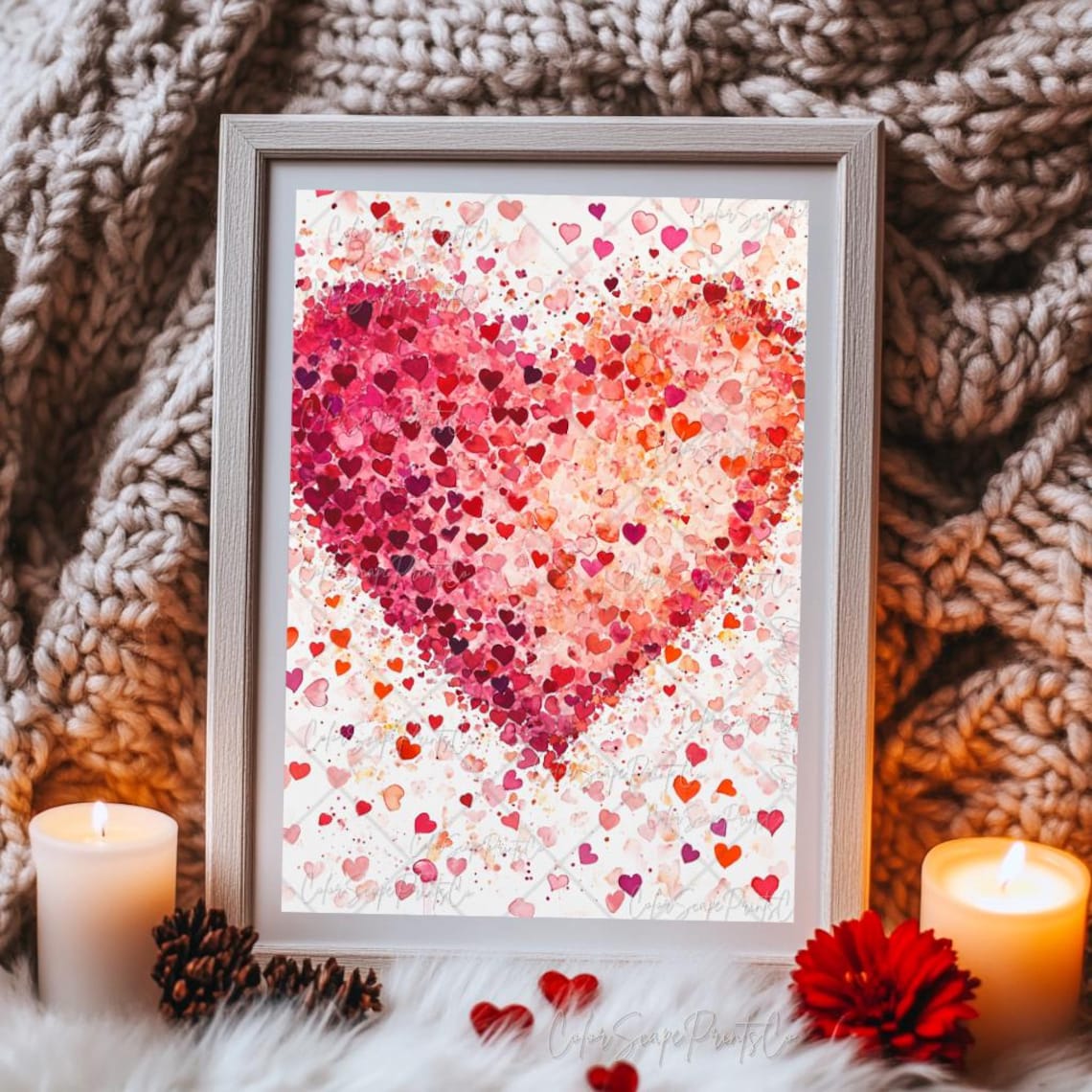 Watercolor Heart Made of Tiny Hearts Valentine Love Art Poster - Image 2