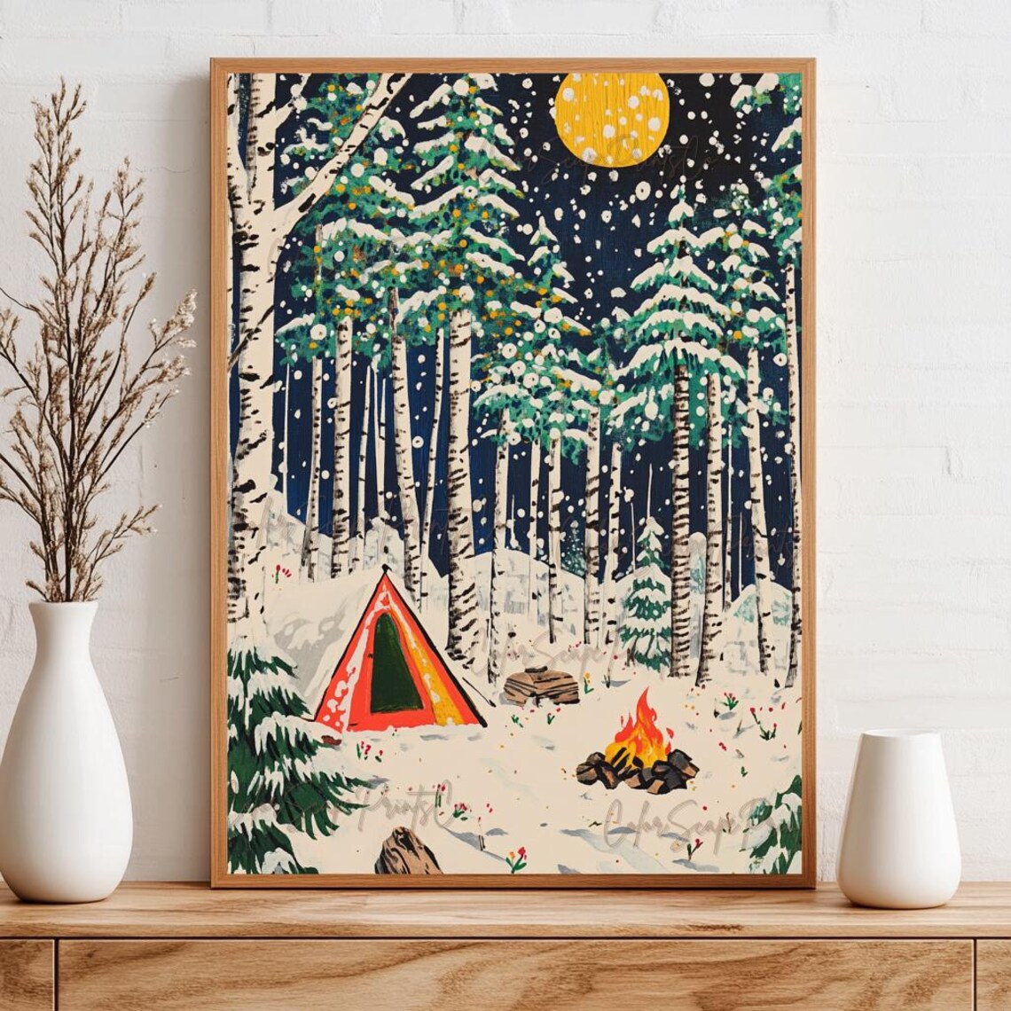 Winter Camping Scene, Enchanted Night Landscape - Image 3