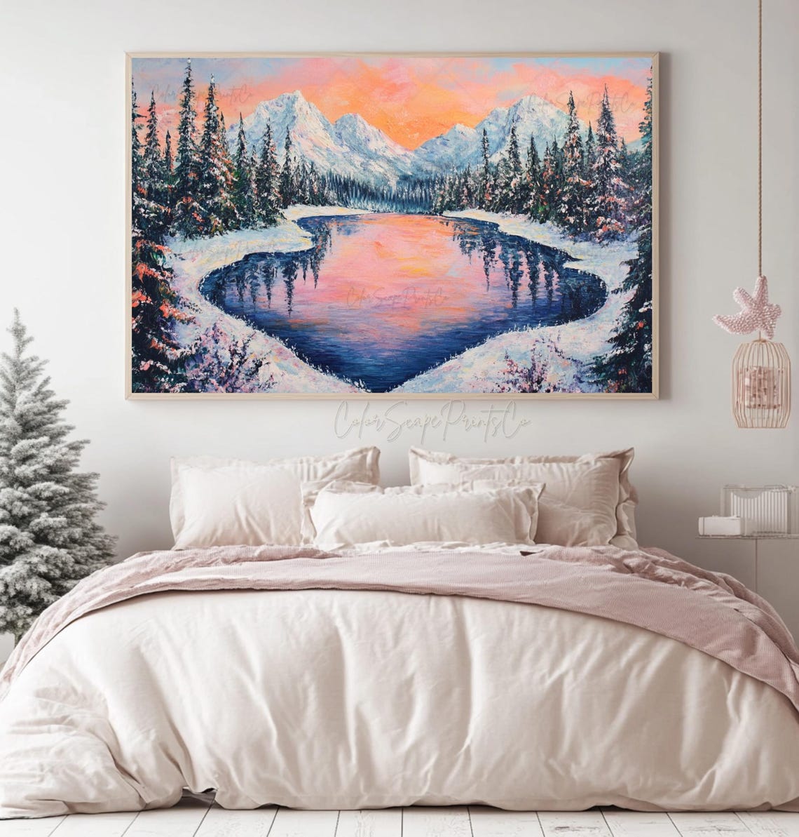 Snowy Mountain Lake Sunset Reflection Winter Landscape Poster - Image 2