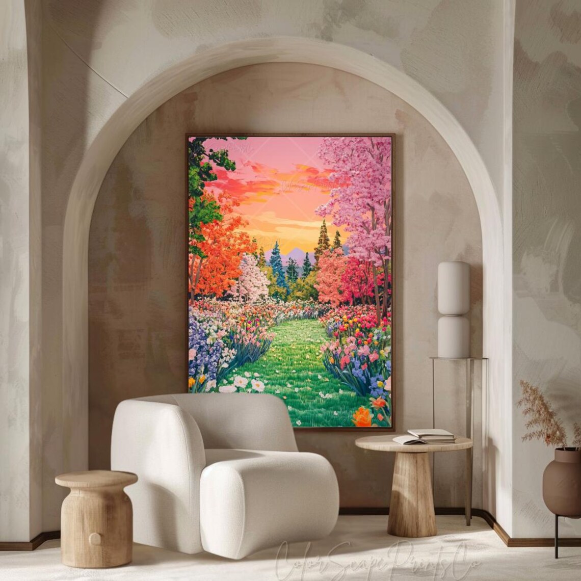 Spring Painting Flower Garden Print Nature Painting Colorful Landscape Wall Art Spring Village Print Summer Wall Art Wildflower Field Print - Image 2