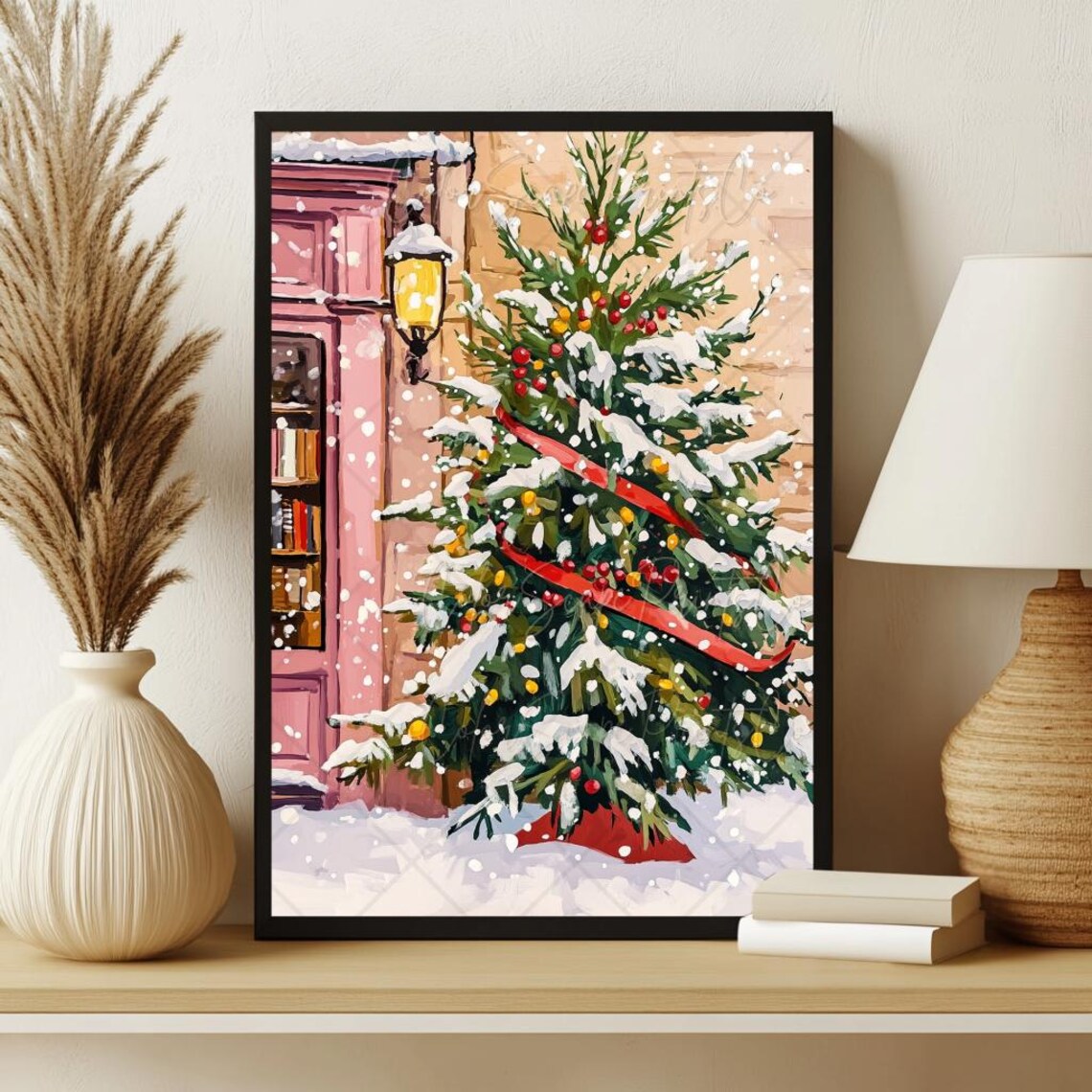 Winter Bookstore Anime Style Bookshop Art Print