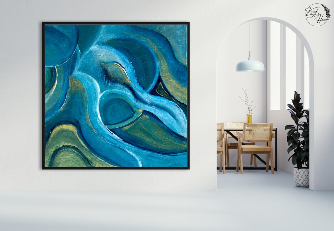 Blue Green Swirling Fluid Abstract Organic Modern Wall Poster - Image 4