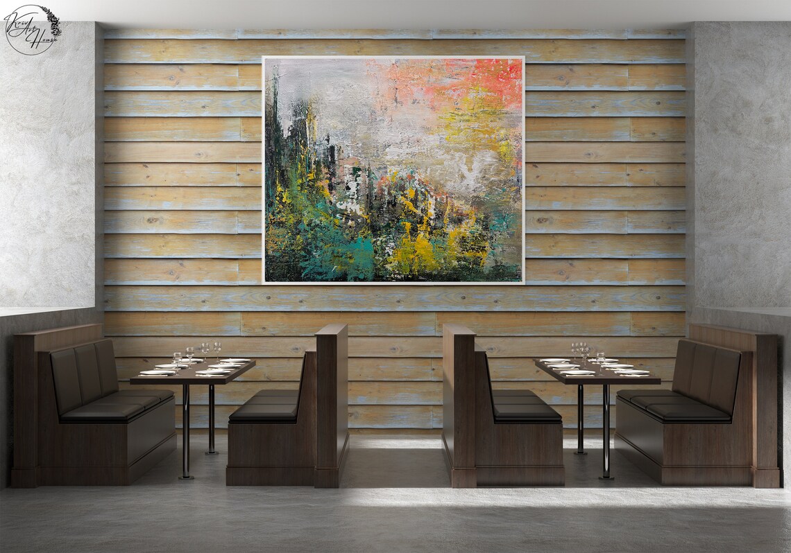 Grey Green Orangish Abstract Modern Wall Art Print - Image 3