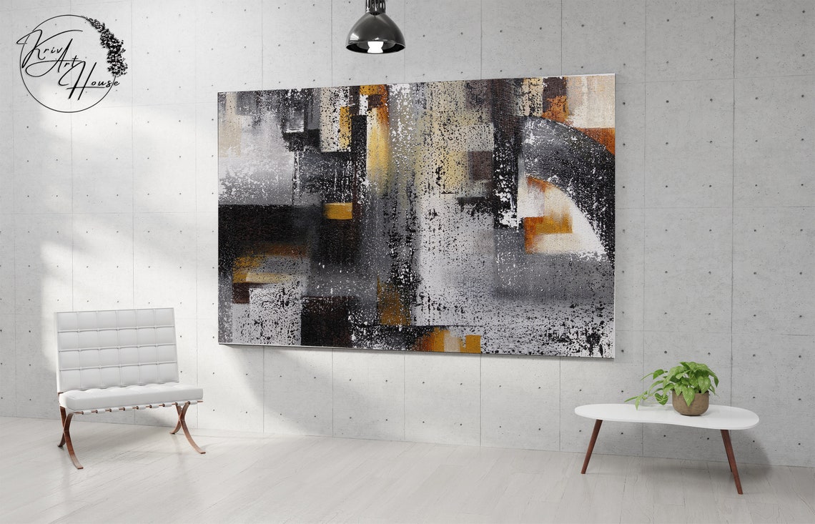 Black Gold Arc Abstract Industrial Speckled Texture Art Poster - Image 2