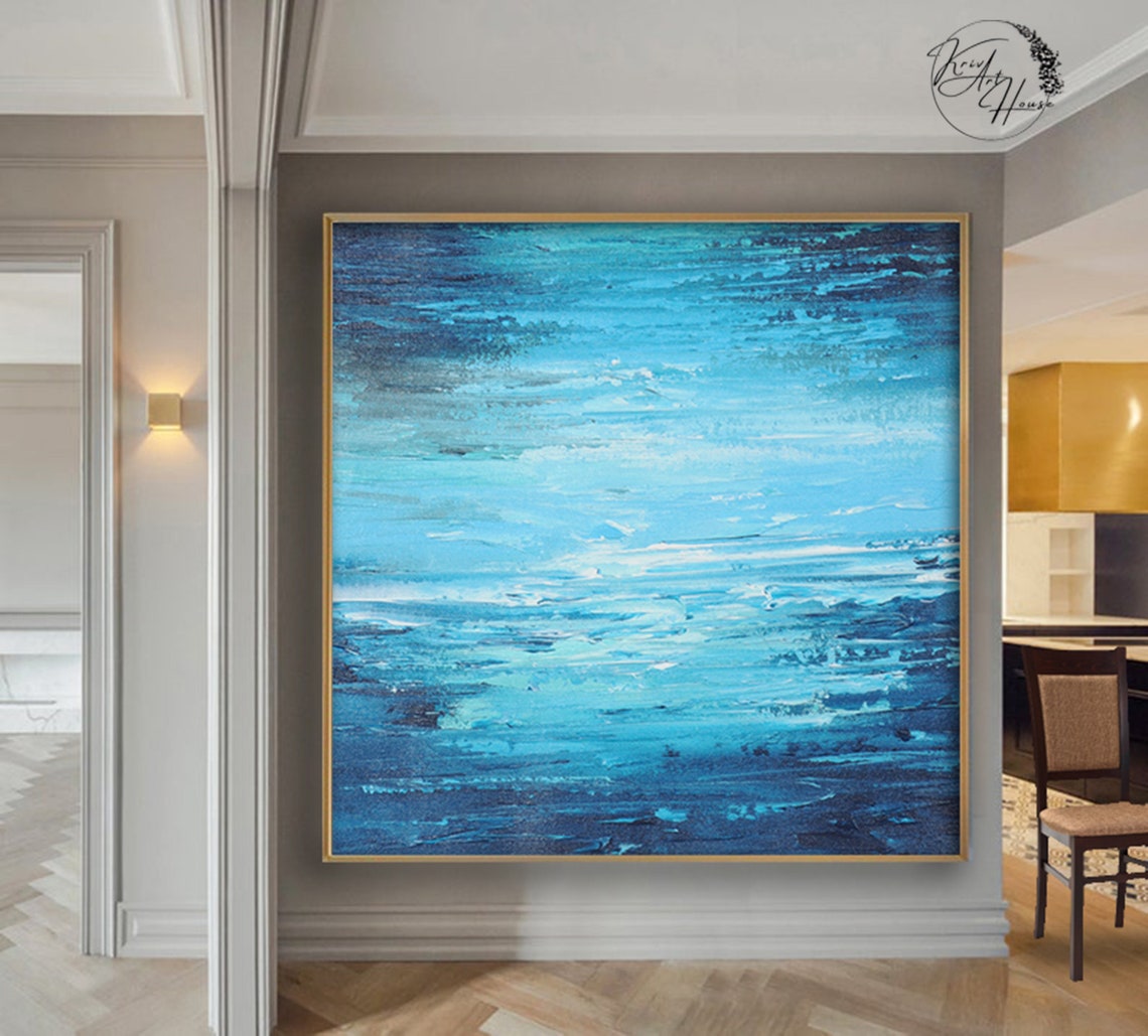 Layered Blue Ocean Waves Horizontal Abstract Calm Wall Poster - Image 3