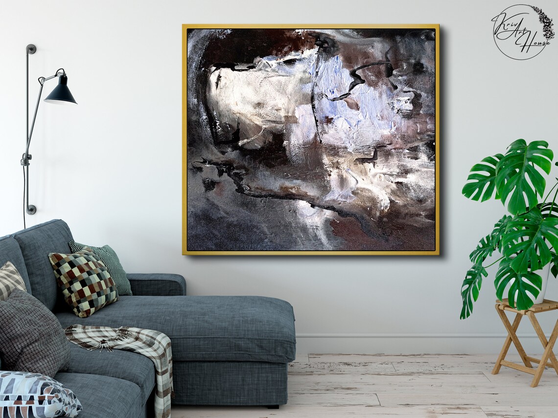 Black and Grey Abstract Painting, Minimalist Art Print - Image 2
