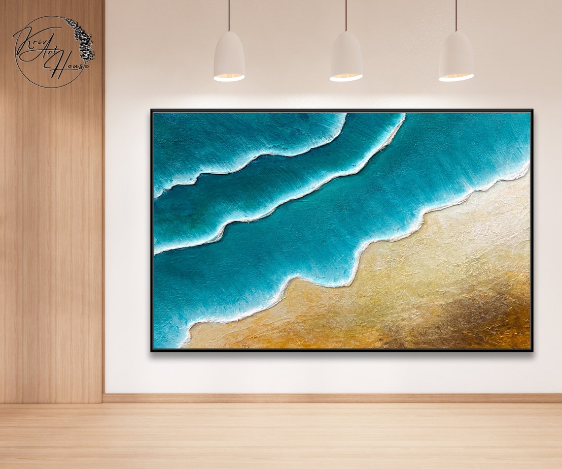 Turquoise Waves Golden Sand Aerial Beach Abstract Wall Poster - Image 2