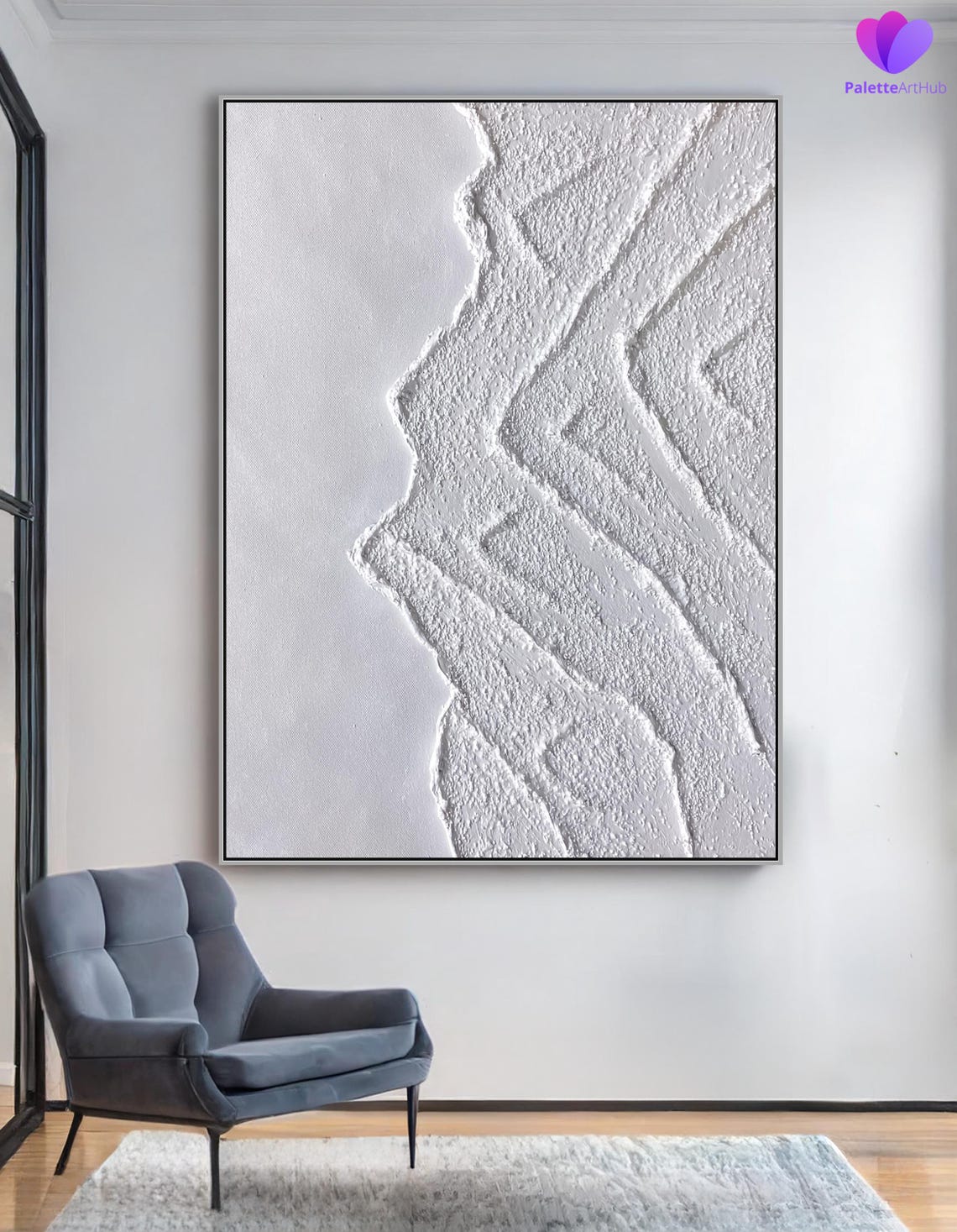 White Mountain Peaks 3D Textured Relief Modern Minimalist Poster - Image 2