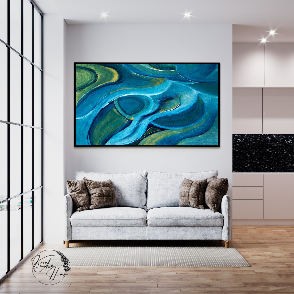 Blue Green Swirling Fluid Abstract Organic Modern Wall Poster - Image 3