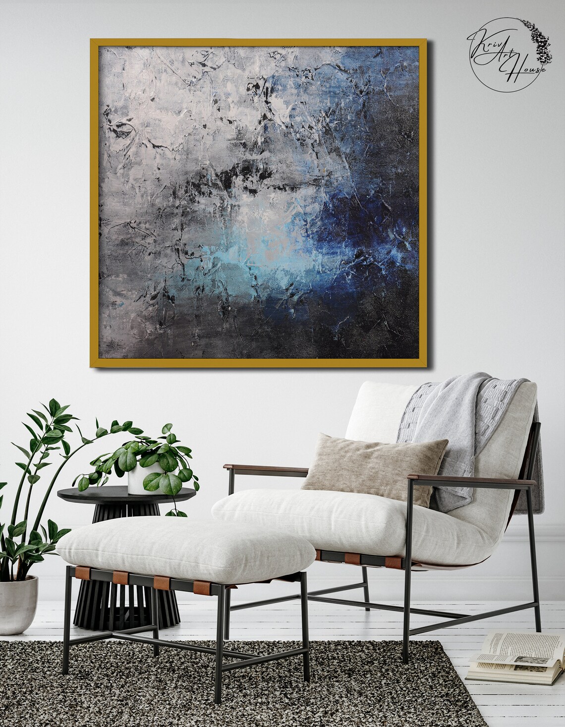 Grey and Blue Abstract Painting, Oversized Art Print - Image 4