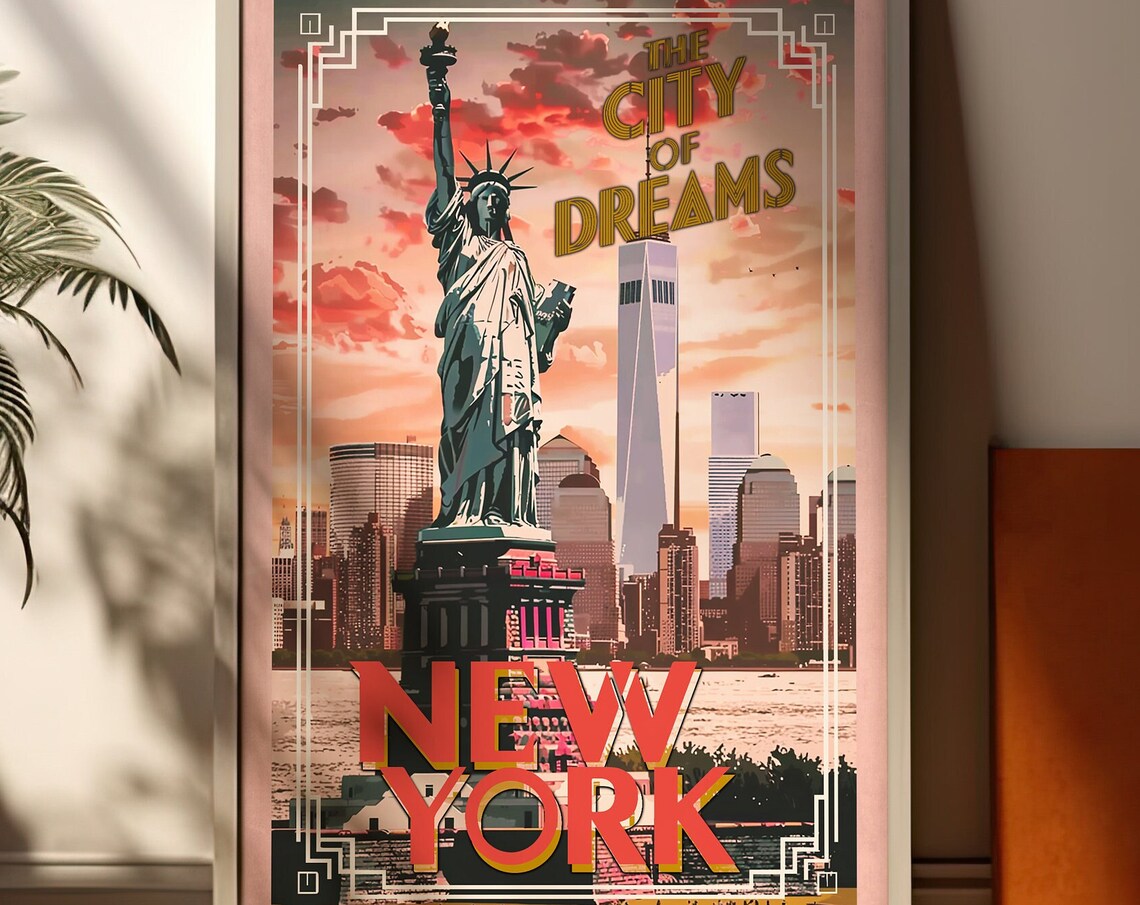New York Statue of Liberty City of Dreams Vintage Travel Poster