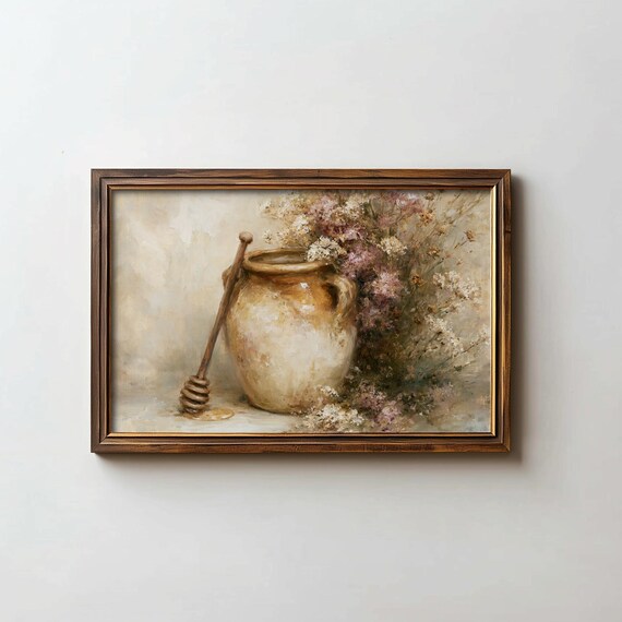 Rustic Honey Pot Dipper Wildflowers Farmhouse Still Life Poster