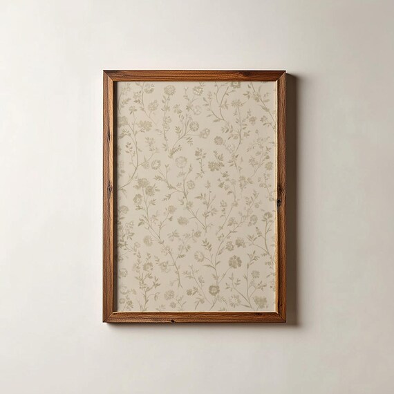 Vintage Neutral Beige Floral Tapestry Print Cottagecore Wildflower Wall Decor