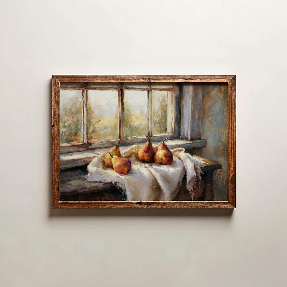 Sunlit Window Still Life With Pears On White Cloth Oil Painting Poster