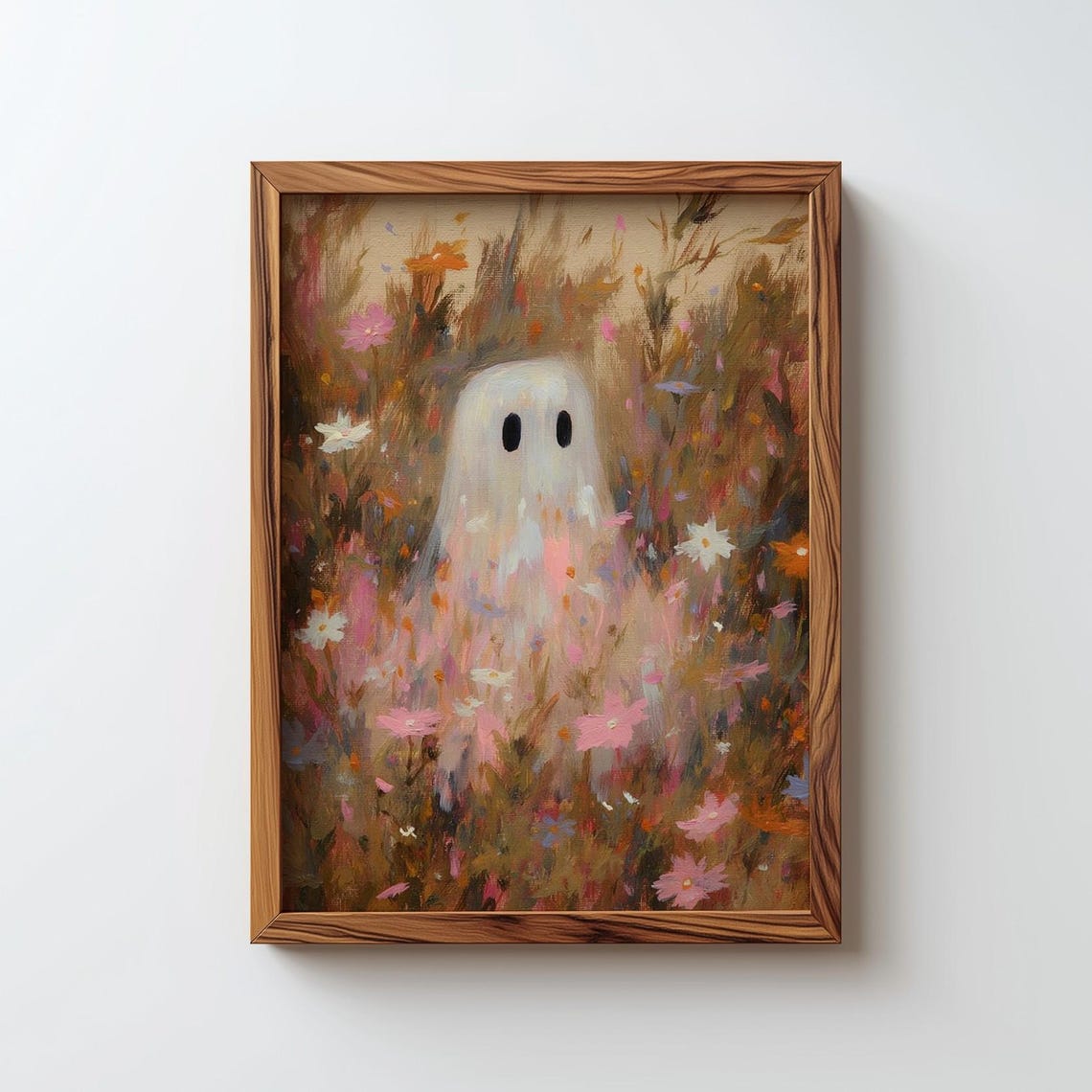 Cute Ghost Wildflower Field Painterly Halloween Cottagecore Print
