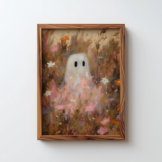 Cute Ghost Wildflower Field Painterly Halloween Cottagecore Print