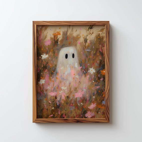 Ghost Print Fall Floral Art Halloween Autumn Wall Digital Download