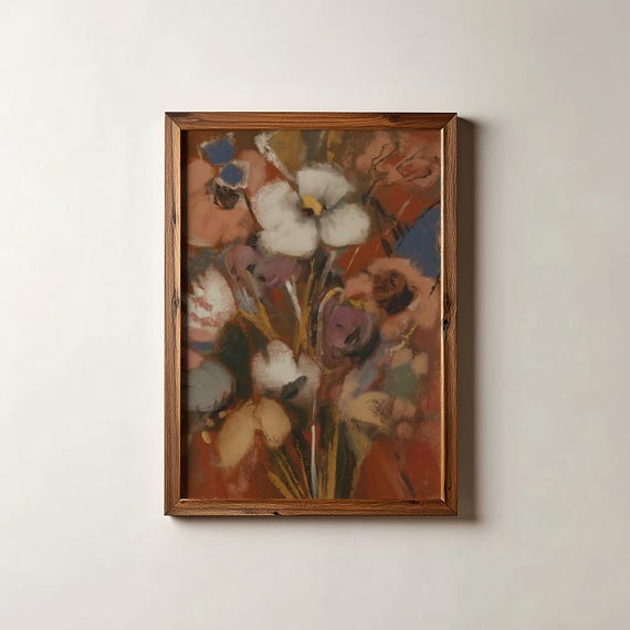 Floral Abstract Art Print Vintage Textured Wall Decor Digital Download