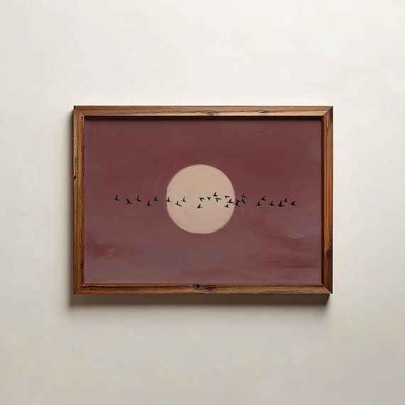 Moon Wall Art, Japanese Birds Bedroom Decor