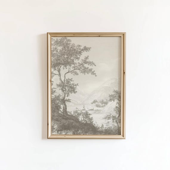 Toile Print, Heritage Style Cottage Core Village