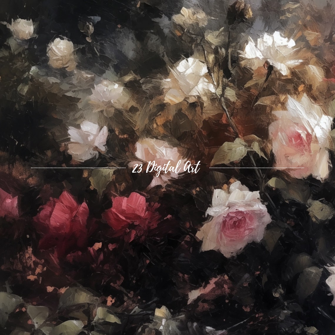 Moody Rose Garden Dark Background Classic Floral Painting Art Print - Image 7