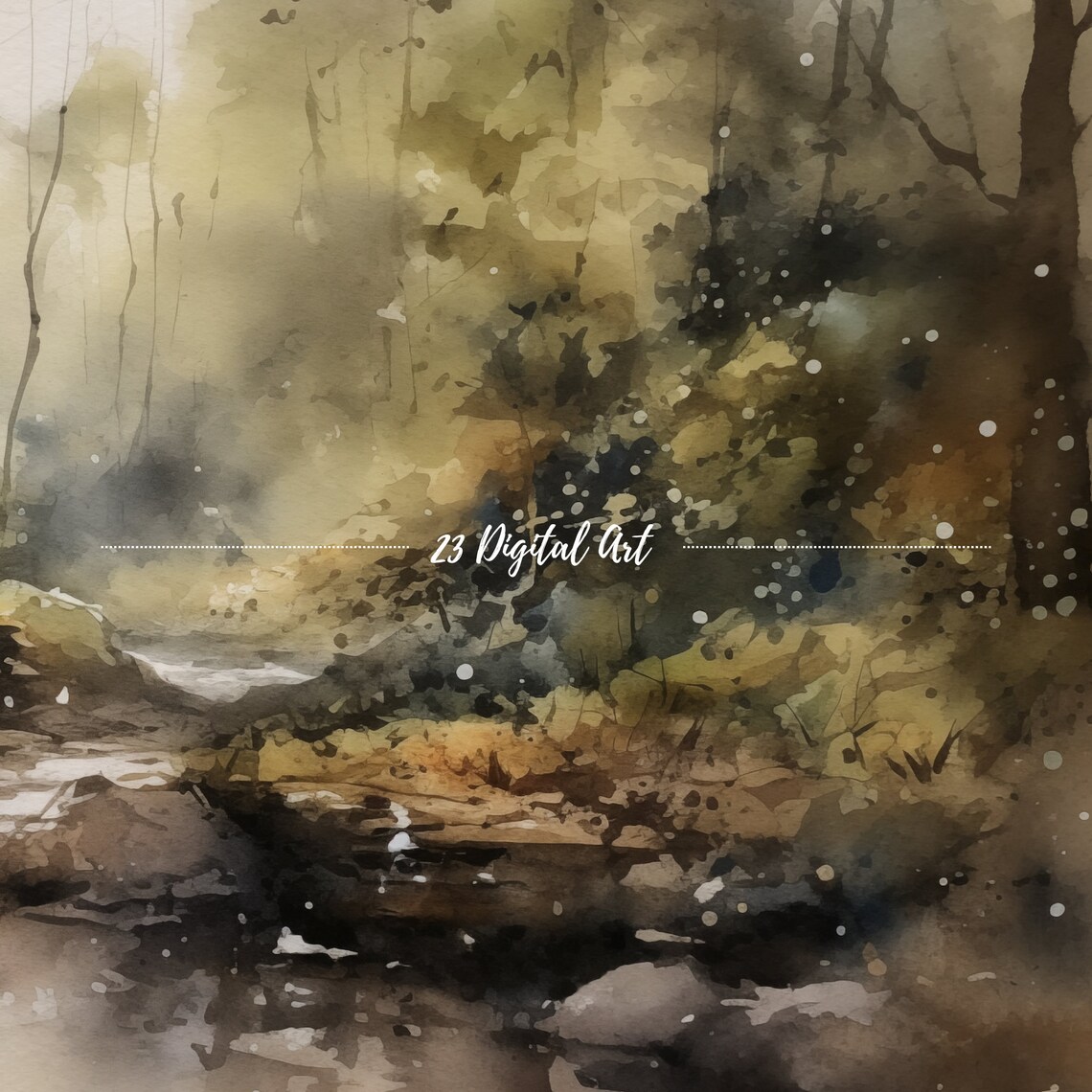 Frame Tv Art Moody Watercolour Painting Of The Summer Landscape Classic Neutral Summer Stream Botanical Green Earthy Summer Tv Art 122 - Image 6