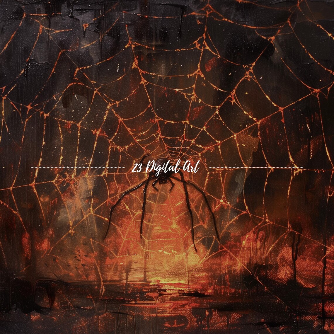 Giant Spider Web Fire Glow Spooky Halloween Night Painting Frame TV Poster - Image 4
