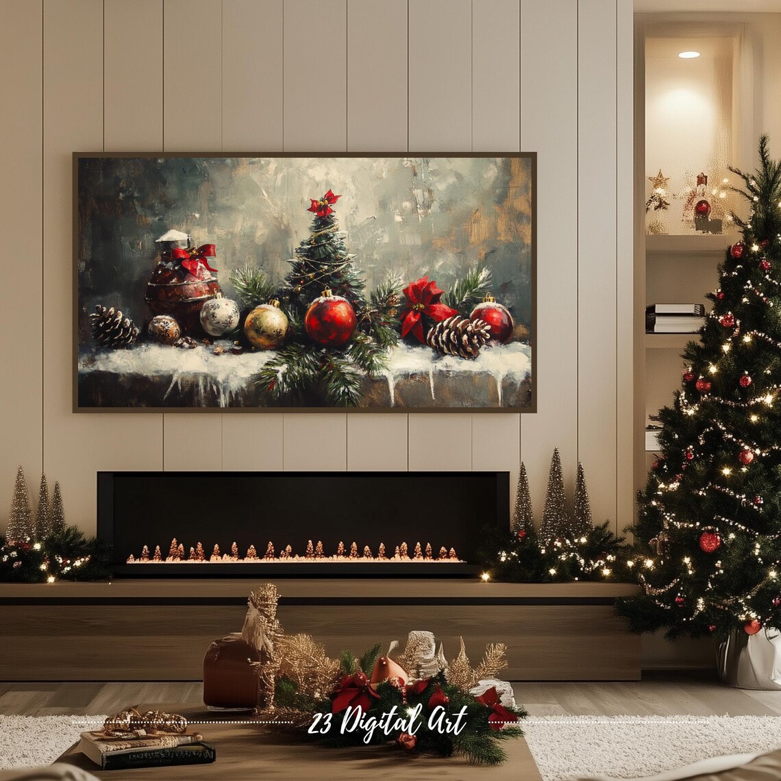 Frame Tv Art Beautiful Christmas Decoration Tv Screensaver Rustic Holiday Holly Xmas Tv Art Neutral Farmhouse Winter Art 154 - Image 6