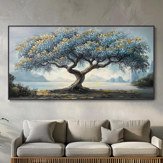 Hand Painted 3d Tower Tree Boho Style Wall Decor Art Living Room Hotel Thick Texture Large Modern Art Bright Colors Original Artwork