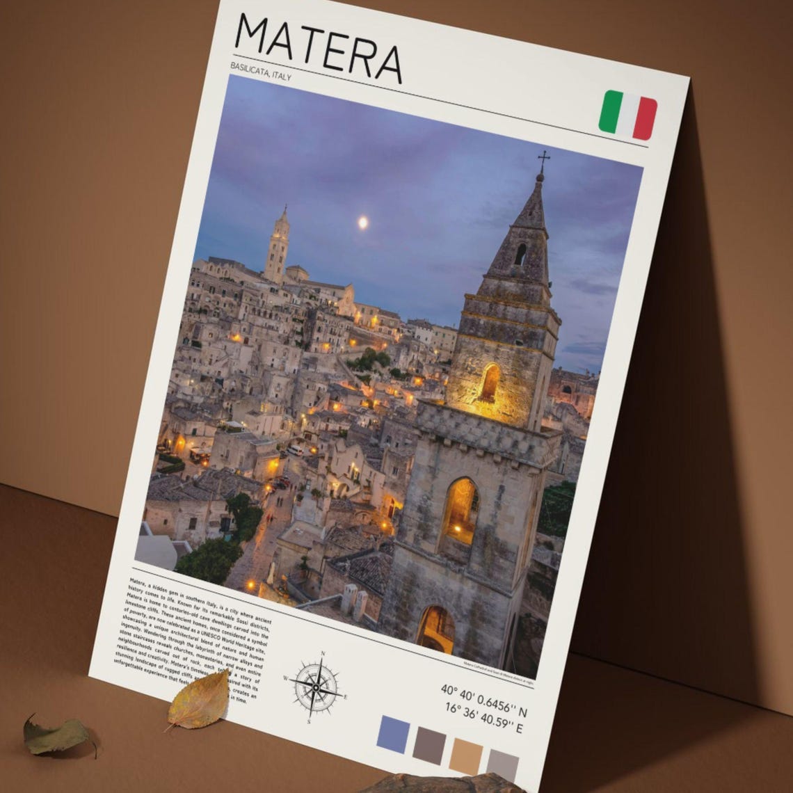 Matera Italy Sassi Cave Houses Basilicata Evening Lights Poster - Image 5