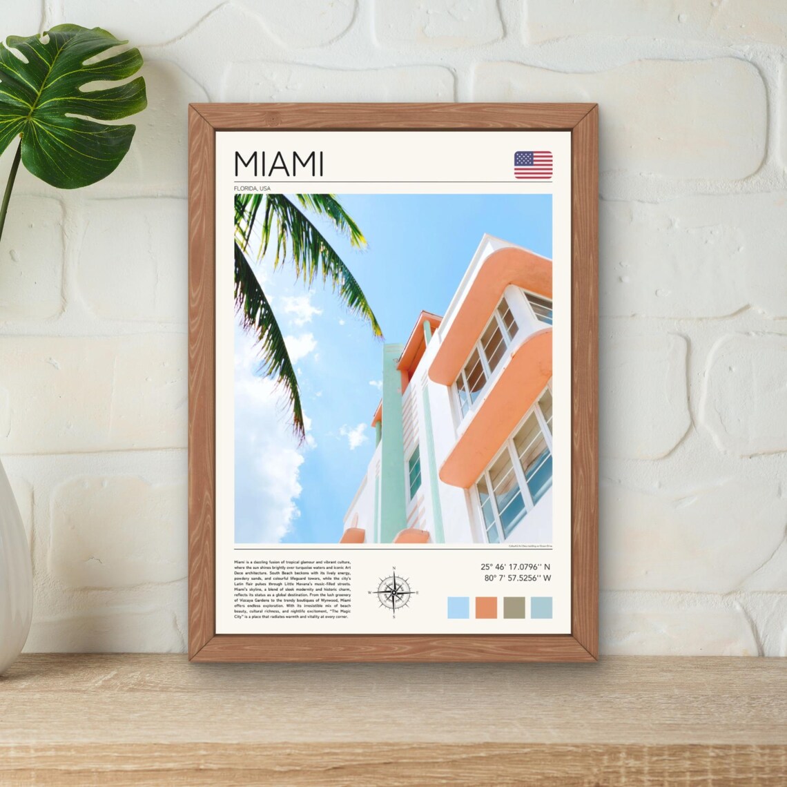 Miami Florida Art Deco Architecture Pastel Buildings Travel Poster