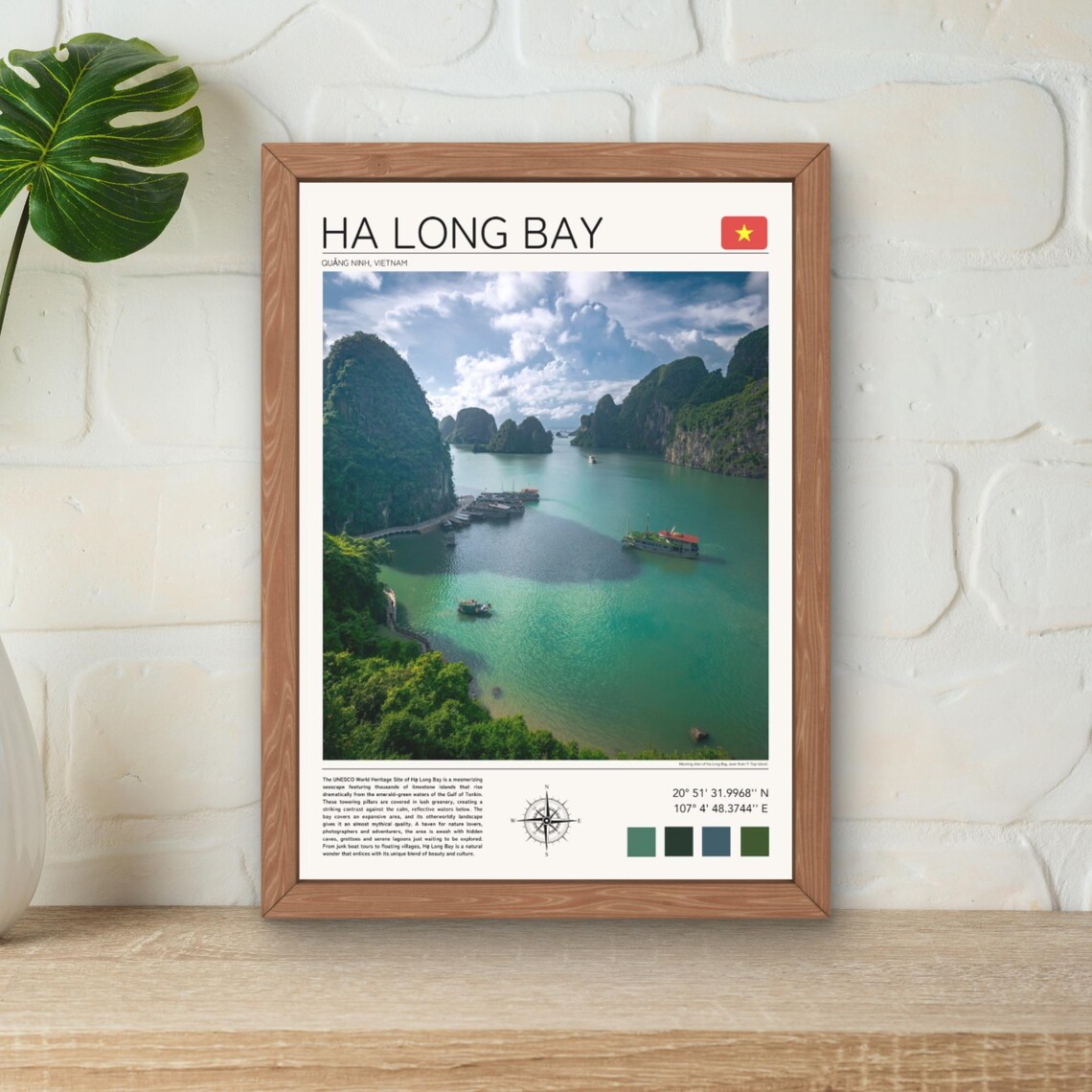 Ha Long Bay Vietnam Limestone Karsts Boats Minimalist Travel Poster