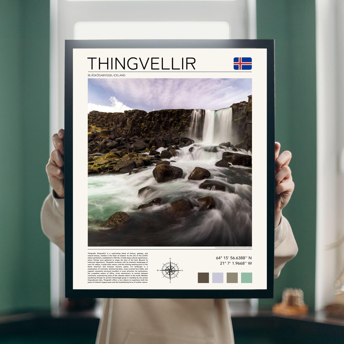 Thingvellir National Park and Oxararfoss Art Print - Image 3