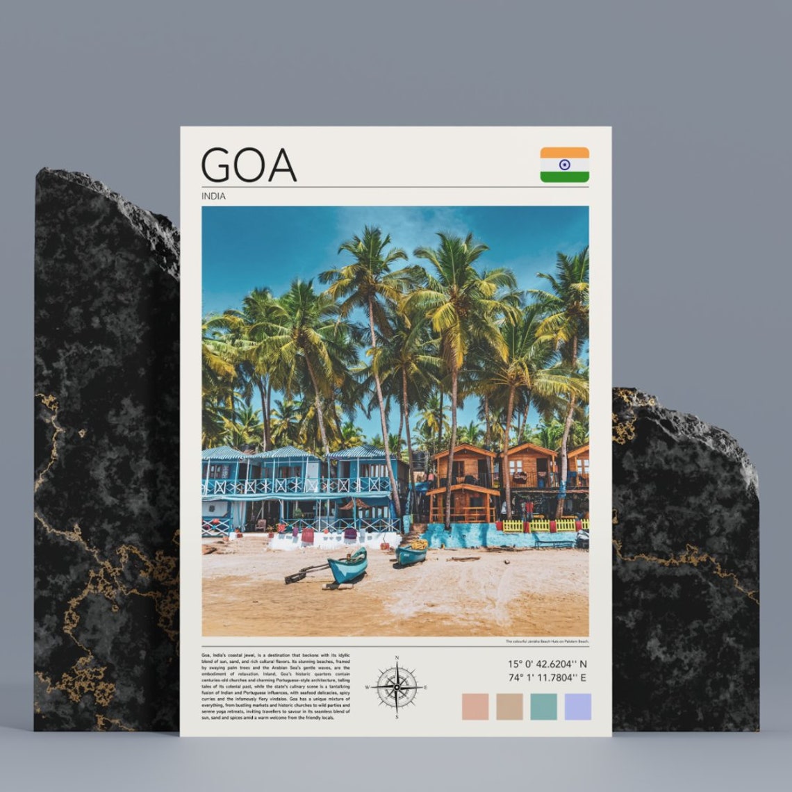 Goa India Beach Palms Colorful Beach Huts Tropical Paradise Poster - Image 3